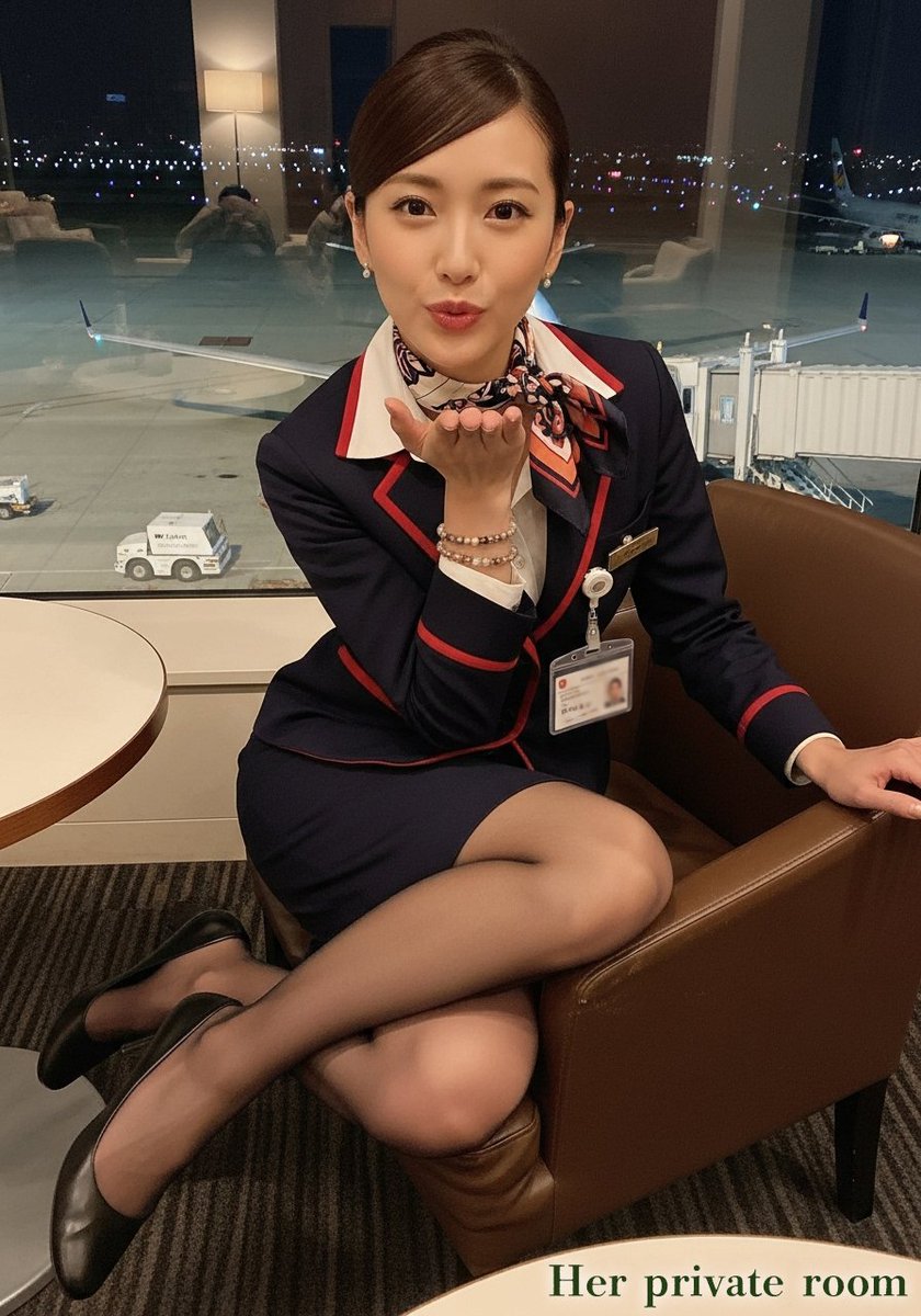 H_private_room's tweet image. 「連休最終日が素晴らしい日になりますように、空港からいつものお届けします💛 I hope the last day of the holidays will be a wonderful one, and I&apos;ll deliver it to you as usual from the airport 💛」#AI画像 #StableDiffusion #ImageFX #AIart #客室乗務員 #Cabinattendant