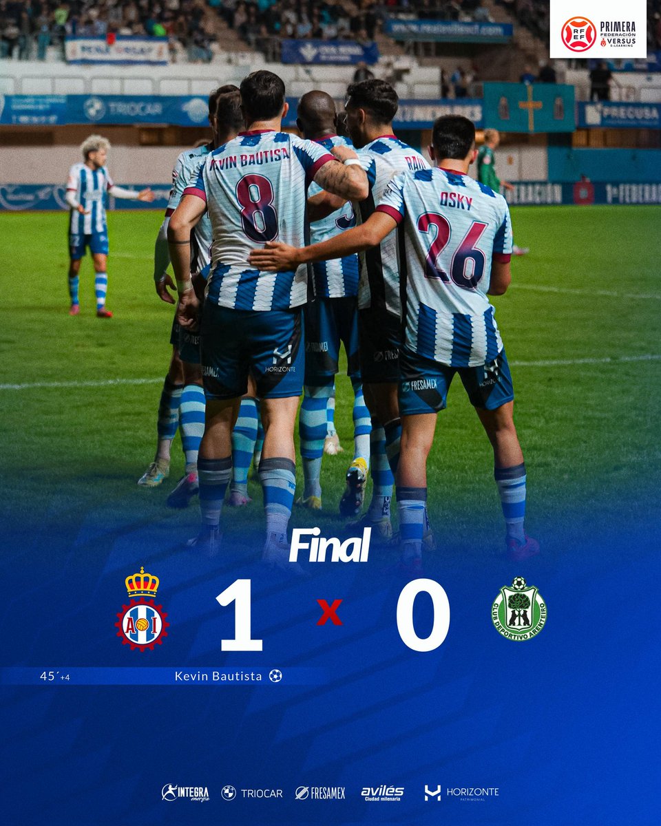 🔚 ¡𝐅𝐈𝐍𝐀𝐋 del partido! 🔥

➕3️⃣ después de una semana dura físicamente. ¡Vamossssss Avilés! 💪

🟦⬜ RAI 1-0 ARE 🟩🟩
⚽ <a href="/kevin81415630/">Kevin Bautista 8️⃣</a>

#RealAvilésIndustrial 🔵⚪🔴