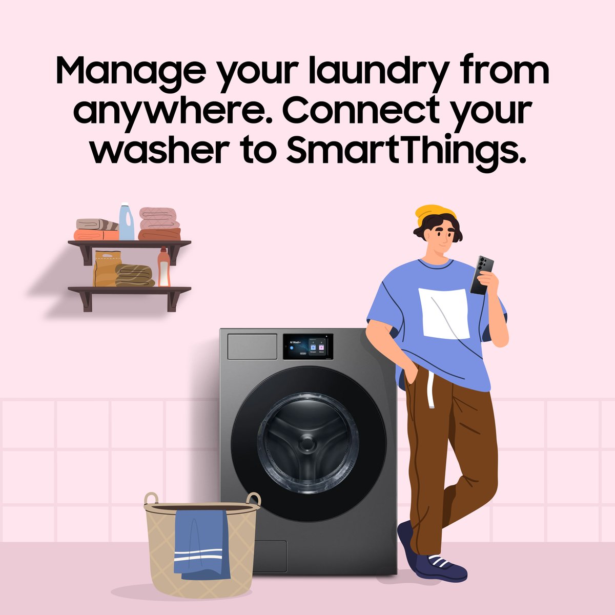 SamsungGulf's tweet image. Laundry day, leveled up 🌀📱
Follow these simple steps to connect your Samsung washer to the SmartThings app and manage your laundry from anywhere.

Download the app &amp;amp; register today: smsng.co/60127DhWn
#SmartThings #AIHome