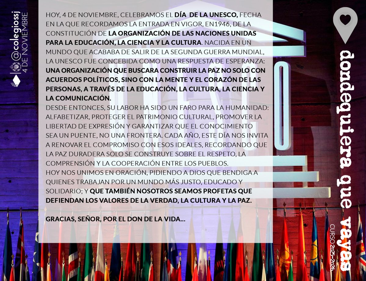 #OraciónDeLaMañana #4deNoviembre Sobre el Día de la <a href="/UNESCO_es/">UNESCO en español 🏛️#Educación #Ciencia #Cultura</a> #UNESCODay
