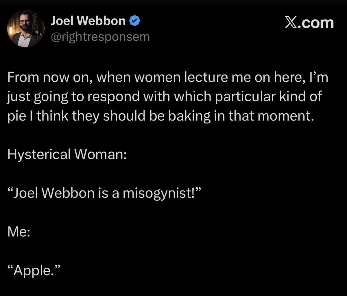 HasBrainCanRead's tweet image. Joel, it’s truly a tragedy that no one in all your years has been able to help you understand that you’re not funny.  

I’d fill a pie tin with whipped cream for you, though. If you asked very nicely.