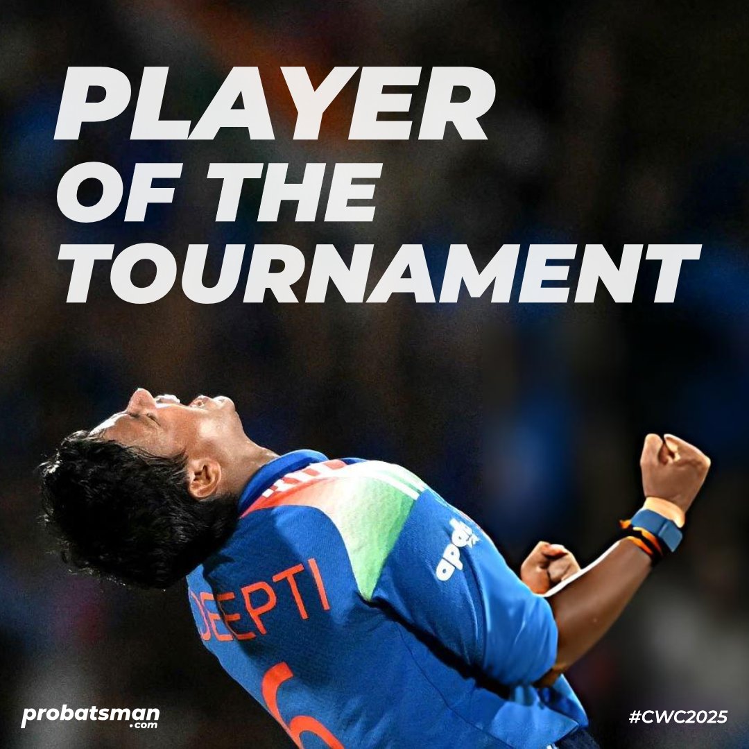 probatsman's tweet photo. CWC 2017: Fell when India needed 11 off 12 in the final

CWC 2022: Overstepped when the match on the line

CWC 2025: Player of the Series as India lift the World Cup

Under the lights, when it mattered most

Deepti Sharma - Player of the Tournament

#CWC2025 #CricketTwitter https://t.co/jpEWyZuRfA