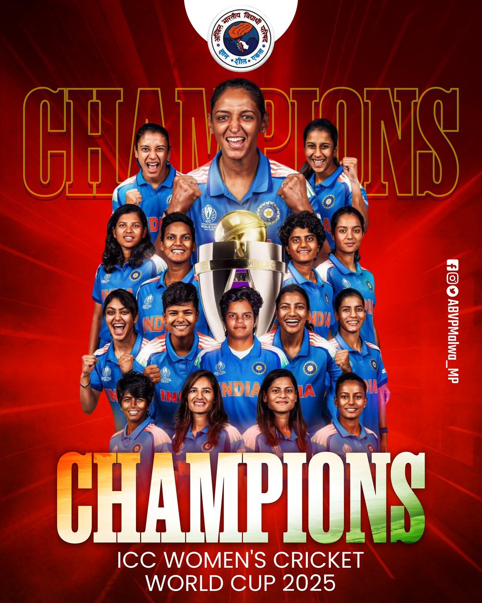 Not just history — HERstory written today! 🏆

From every six to every cheer, Bharat roared together.
This triumph is the heartbeat of a billion dreams! 🇮🇳

#WomenInBlue #ICCWomensWorldCup2025 #Champions