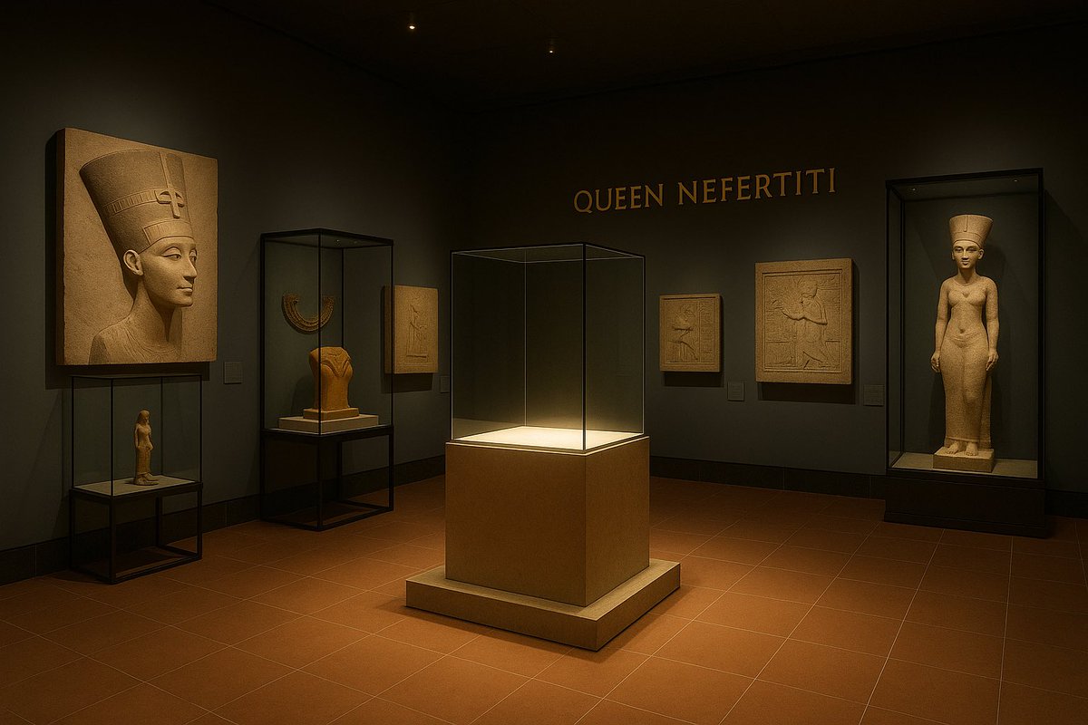 اقترح يعملوا صالة في المتحف لكل مقتنيات و آثار الملكة نفرتيتي و يبقى في النص مكان لتمثال نفرتيتي مع معلومات عن جهود استعادته علشان كل حد ييجي يعرف ان ده مكانه الحقيقي مش برلين. و في يوم من الأيام حيرجع مكانه الحقيقي.