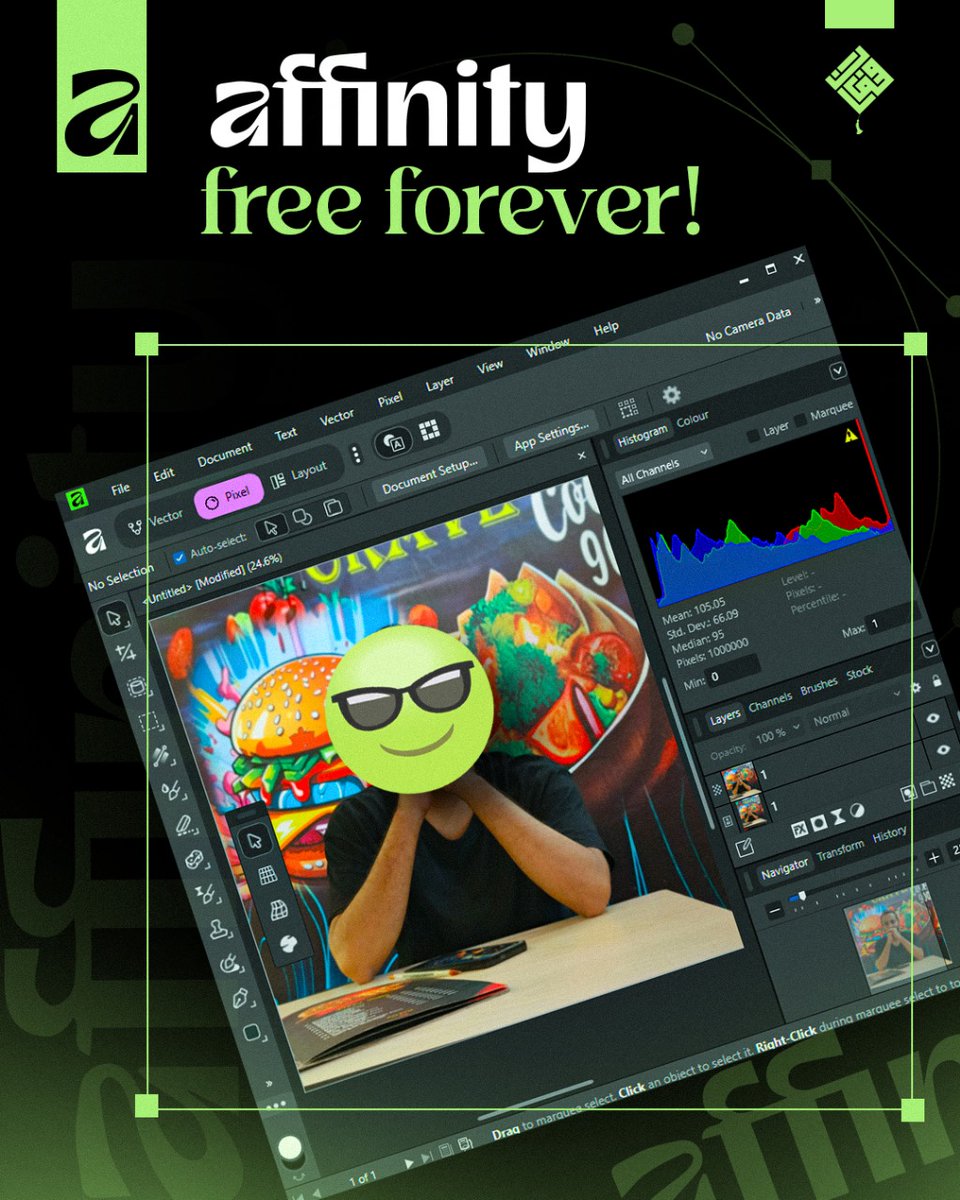 MdRazwan2023's tweet photo. Big news in the design world!
Affinity just dropped a bomb — taking on Adobe head-to-head
And guess what? It’s FREE forever!
#Affinity #Adobe #DesignBattle #FreeForever #GraphicDesign #AItools #CreativeTools #DesignRevolution https://t.co/YyER6Jkw8J