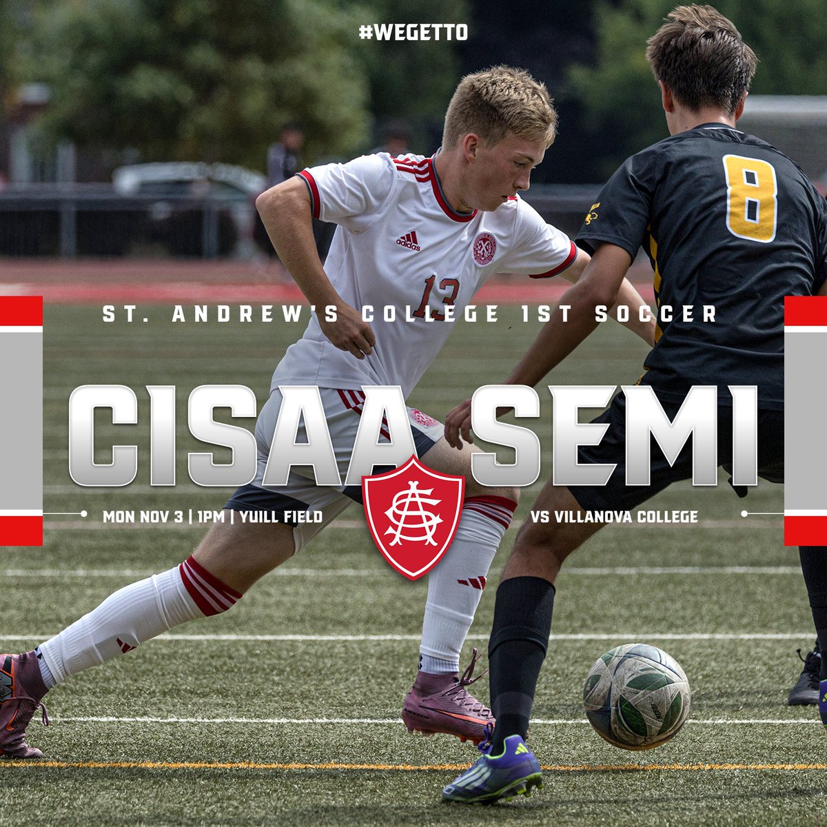‼️ MATCH DAY MONDAY ‼️

📣 - On Monday at SAC, your undefeated <a href="/standrews1899/">St. Andrew's College</a> 1st Soccer Saints vs <a href="/VillanovaColl/">Villanova College</a>, in the CISAA Semifinals!

⚽️ - CISAA Playoff Semifinal 

🏟️ - Yuill Field (Aurora, ON)

🗓️ - Mon Nov 3 @ 1pm

📺 - youtube.com/live/MzjE_bRbI…

#WeGetTo // #GoSaints ❌
