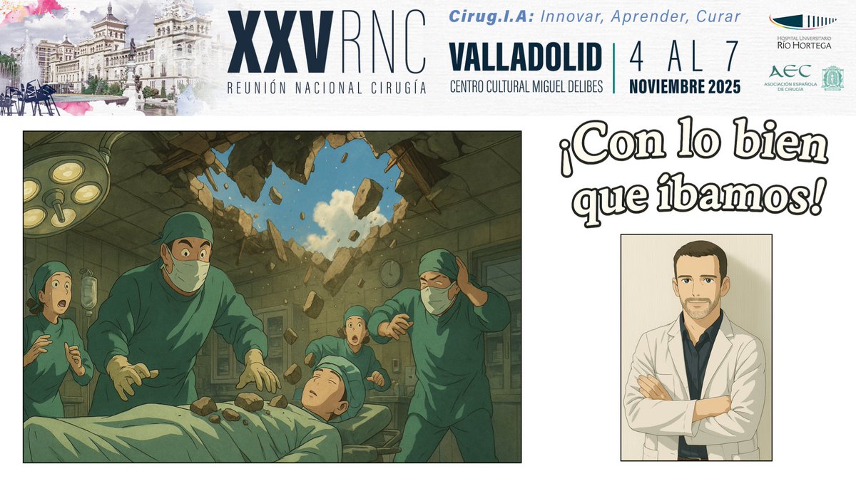 #RNC2025 Te esperamos el 5 de noviembre en la Sala Teatro Experimental a las 17:00. 
Desastres quirúrgicos en cirugía Bariátrica lpx y 🤖. Sesión de videos. 
¡Con lo bién que íbamos! 
Con Estíbaliz Álvarez Peña <a href="/CarlosFerrigni/">𝐃𝐫 𝐂𝐚𝐫𝐥𝐨𝐬 𝐉 𝐅𝐞𝐫𝐫𝐢𝐠𝐧𝐢 𝐆</a> <a href="/dr_acaballerob/">ACaballero</a> <a href="/LopezUseros/">Antonio López Useros</a>