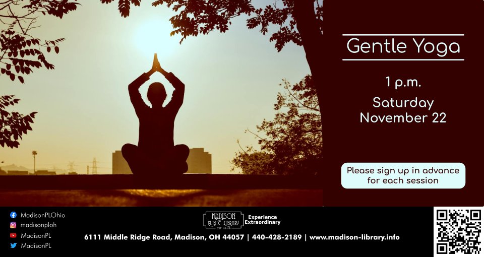 Join us for yoga, all levels welcome! Bring a mat &amp; blanket. Enjoy chair yoga, breathwork, &amp; a 10-min meditation. Only $10! Register: ow.ly/QJlb50XhK5i led by Ginny Brennen Art of ow.ly/Y11K50XhK5h.