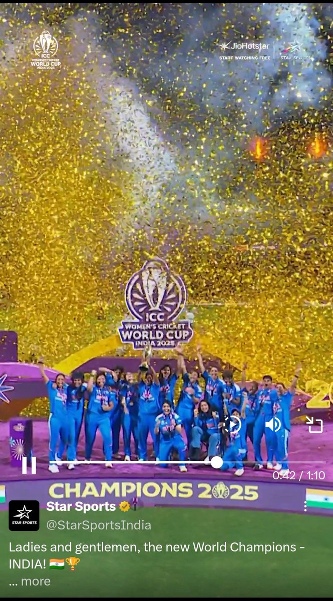 I___ADD's tweet photo. At the stroke of this victorious hour, India’s daughters have fulfilled a long-cherished dream. This is more than a World Cup win — it’s a triumph of courage, belief, and destiny.
They’ve lifted not just a trophy, but a nation’s pride. 
Jai Hind!
#WomensWorldCup2025 @BCCIWomen https://t.co/bmpVEaG6OJ
