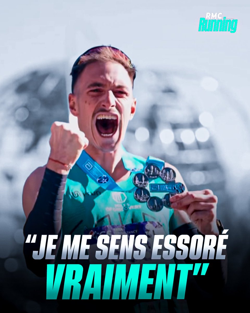 🥵 Le soulagement de Dorian Louvet, qui a réussi son défi fou à New York avec un record du monde à la clé : 

🌟 🇫🇷 Etre le premier coureur à avoir fait les 7 marathons Majors dans la même année, en moins de 2 h 30 de moyenne.

rmcsport.bfmtv.com/rmc-running/co…