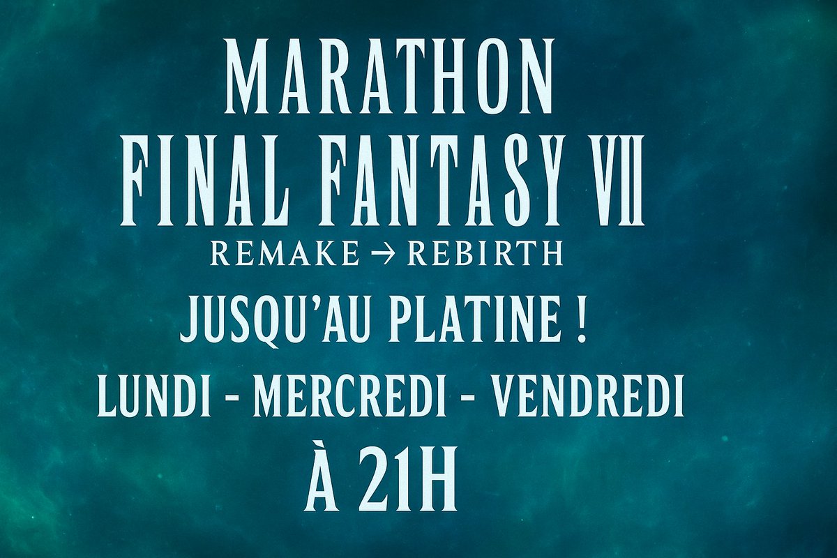 🚨 MARATHON FF7 – la semaine prochaine !
🗓️ Lundi / Mercredi / Vendredi – 21h
🎮 Du Remake à Rebirth jusqu’au Platine 💎
Préparez vos potions, on retourne à Midgar ⚔️
🎮 twitch.tv/RedChock
#FF7 #FF7Remake #FF7Rebirth #TwitchFR