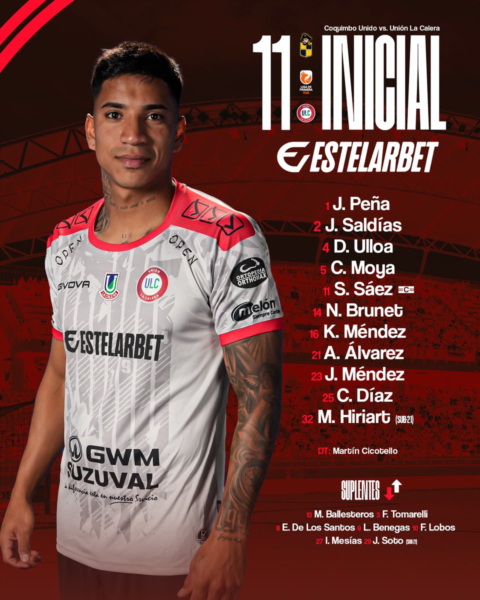 ¡ El once inicial Estelarbet de hoy!

Estos son los futbolistas elegidos por nuestro entrenador Martín Cicotello para el duelo de esta tarde ante Coquimbo Unido 🫡

Presentado por Estelarbet

⚪️🔴