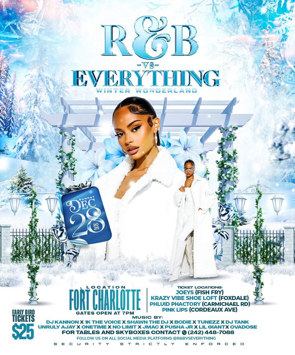 LADIES 👩🏽AND GENTS 🧔🏾‍♂️‼️ YOU ASKED FOR IT‼️ YOUR FAVORITE SEASON OF THE YEAR IS ON THE WAY ❄️🥶 SO YOU KNOW WE HAVE TO END THE YEAR OFF RIGHT WITH YOUR FAVORITE EVENT. IT ALL GOES DOWN *DEC 28th*@ *THE FORT*. 
*RNB VS EVERYTHING WINTER* ❄️ *WONDERLAND EDITION*🥶.