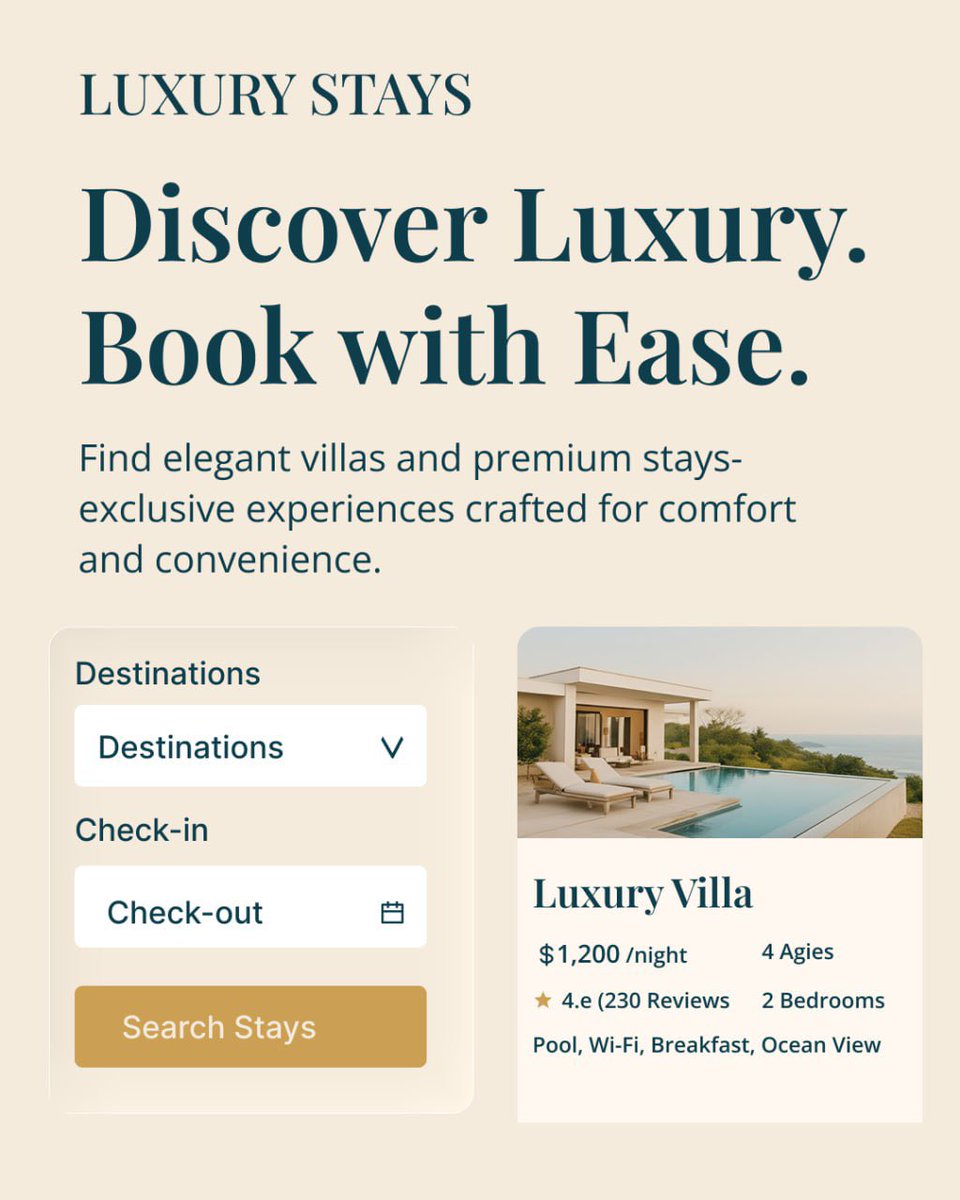 Iam_benjamins's tweet image. Grand day CT 
Day #2of8 @ChaindustryACD ✨🔥
Hero Web page for a luxury vacation platform ✅
Plus 2 social media ad flyers ✅
@dsign_mama 
#productdesigns #UIUX #Web3Community #designer #web3 #algorithm