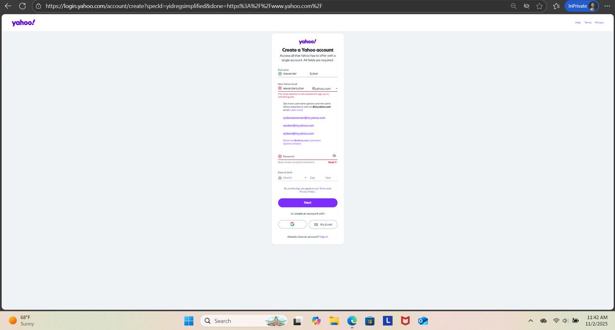 AlexSylber's tweet image. Hey @YahooCare, my Yahoo account was deactivated due to inactivity (image 1), but when I try to sign up again, I get &quot;This email address is not available&quot; (image 2). Can you help me re-use this username or advise on how long I need to wait? Thanks! #YahooSupport