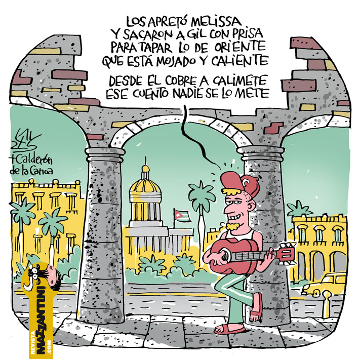 “Calimete”, por Lauzán y Calderón de la Canoa. Dos días antes de entrar Melissa a #Cuba, el régimen anuncia el “Programa para corregir distorsiones y reimpulsar la economía”. Horas después de salir el huracán dan a conocer los cargos contra Alejandro Gil. El que sabe, sabe.