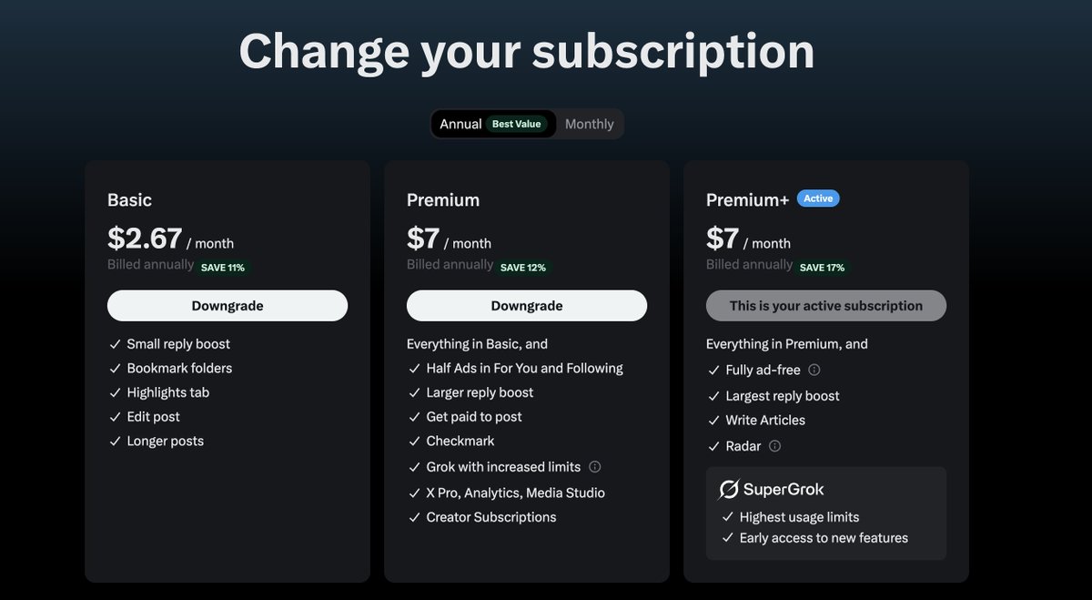 JessicaSacher's tweet photo. just got hit with a $395 charge for X premium+, even though my plan says $7/month

no 'manage subscription' in X settings - only found link in fine print of payment RECEIPT... & no email warning me about a renewal

@nikitabier what is happening here? is @X really resorting to basic online payment scams at this point?