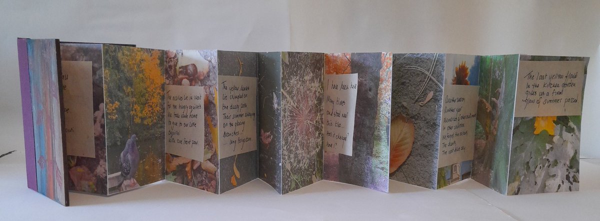 zyarts's tweet image. Autumn themed bookwork. Images of flora in our local park. Stained wooden covers. #bookwork  #Autumn