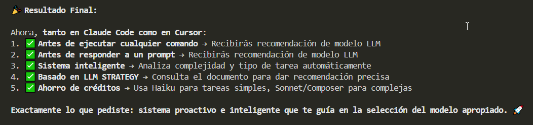 veis recomendable que tanto Claude Code como Cursor tengan una regla para que analicen el prompt para decidir por ti que LLM usar? Lo voy a probar, para optimizar su uso
