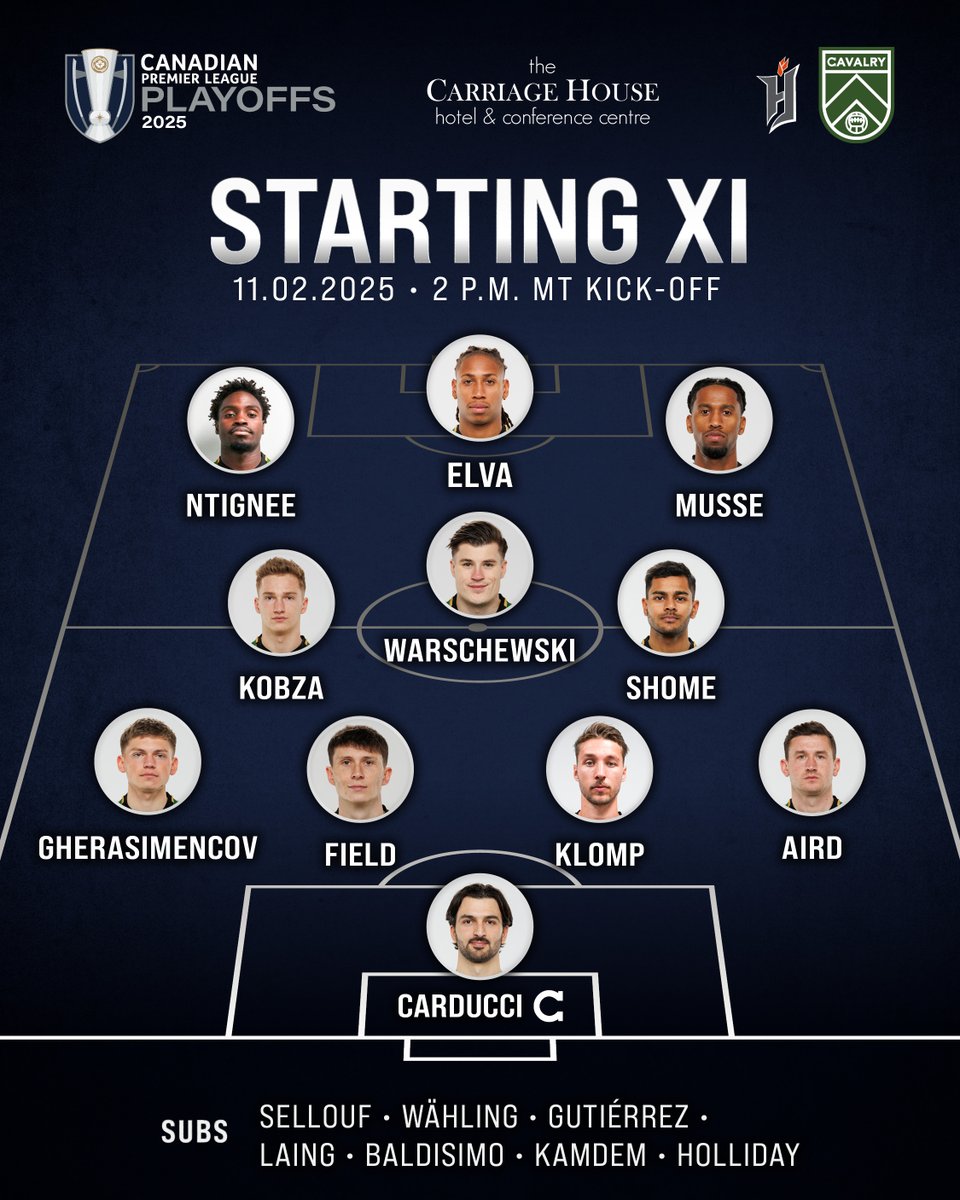 Today's lineup

@carriagehouseAB

#CPLPlayoffs #CavsFC #RideWithUs