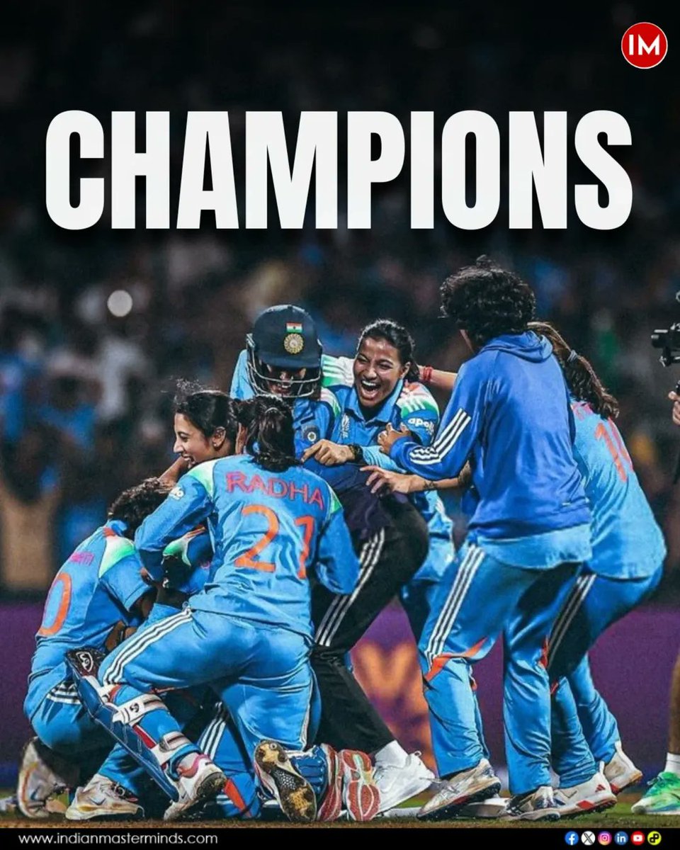 #WorldChampion 
HISTORIC WIN! 💙🏆
Congratulations to #TeamIndia on creating history by winning their maiden ICC Women’s Cricket World Cup! 🇮🇳

This triumph is more than a trophy - it’s a celebration of courage, hard work, and unbreakable spirit.

You’ve inspired a generation of