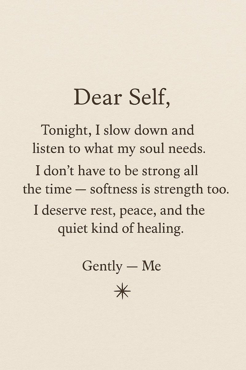 Sampee24_7's tweet image. Some nights aren’t for doing — they’re for simply being. 🌙
Let tonight be one of them.

#DearSelf #EveningReflections #SoftHealing #PeaceWithin #RestIsProductive #SelfCompassion