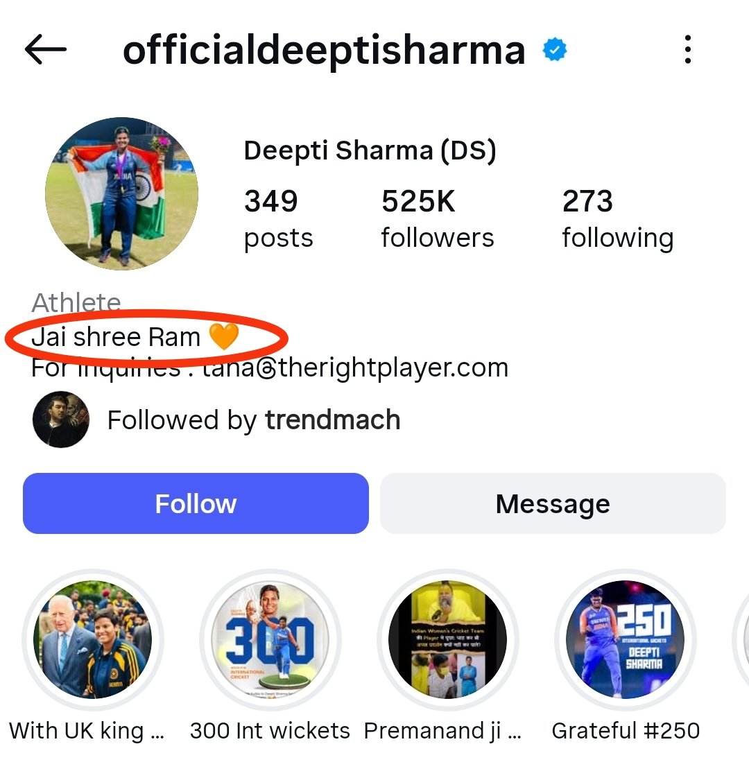 Warlock_Shubh's tweet image. Big Breaking 🚨 
No liberal will talk about her!

Deepti Sharma who won the Player of the Tournament, proudly mentions Jai Shree Ram in her bio 🔥

#INDWvsSAW
