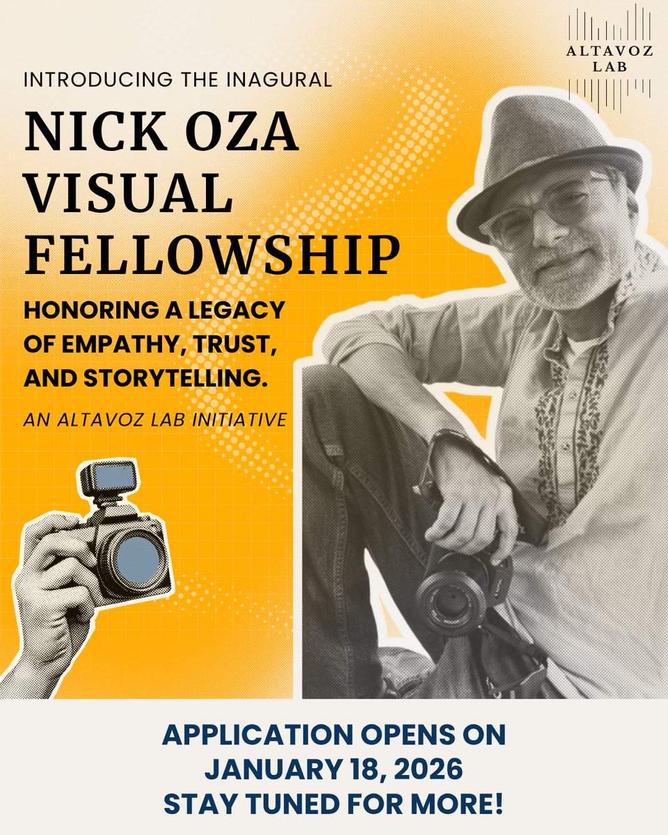 Altavoz_Lab's tweet photo. We’re launching the Nick Oza Visual Fellowship to honor a photojournalist who taught us that empathy is the lens. Help us support community storytellers across the Southwest. 💛

📸 Donate or learn more: https://t.co/FeLLlOyu6f

#NickOzaFellowship #Photojournalism #CommunityMedia https://t.co/Rn87CxVhRr