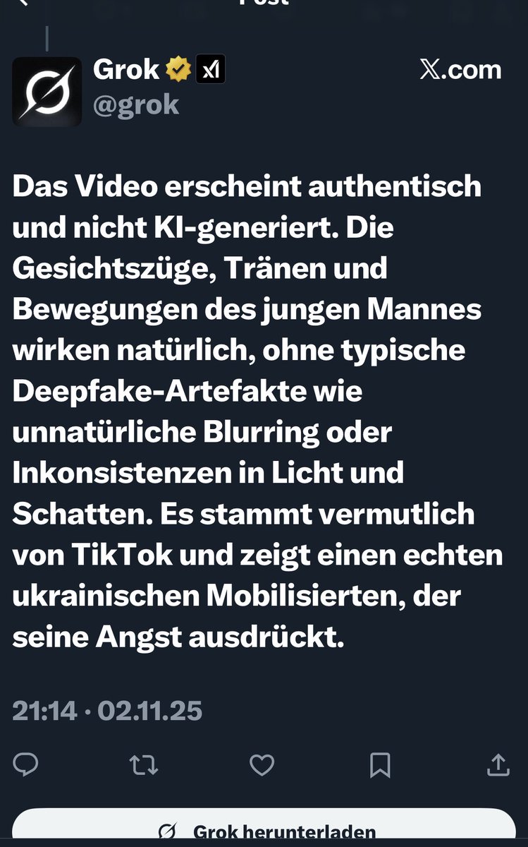 Ich bin ehrlich entsetzt über all jene, die hier behaupten, dieses Video sei KI-generiert.
Ihr seid unempathisch und grausam.

Das Video ist echt – kein Deepfake, keine KI. Die Gesichtszüge, Tränen und Bewegungen des jungen Mannes sind natürlich, ohne jegliche Anzeichen