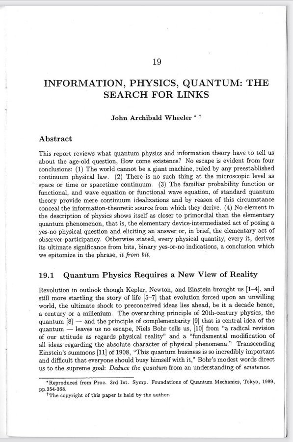 C4COMPUTATION's tweet image. What is information? What does it mean to say the universe or a biological system computes? 

Wheeler in the late eighties wrote a remarkable paper. In it he developed the idea information came before matter—“it from bit“. He argued the universe is fundamentally participatory and…