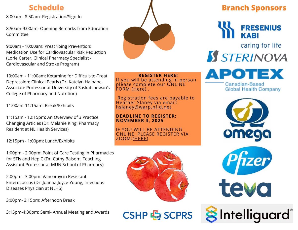 CSHPNLBranch's tweet image. The deadline is tomorrow to register for our Fall Continuing Education Day coming up on November 8! Register below ⬇️

Registration for in-person attendance:
forms.office.com/Pages/Response…

Registration for virtual attendance: cshp-ca.zoom.us/meeting/regist…