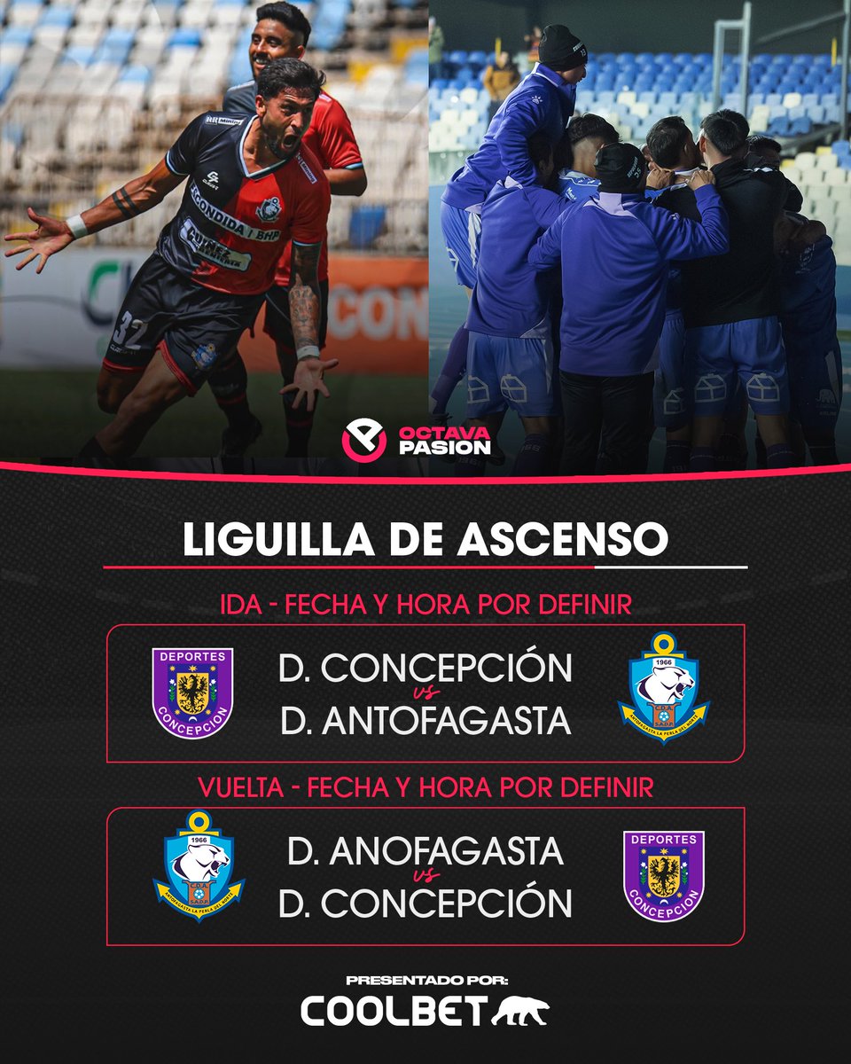 octavapasion's tweet image. ¡El León contra el Puma! 🦁 @coolbetchile 

Finalizó la fase regular y ya se definieron los siete clasificados. Eso sí, aún puede haber cambios en la tabla pues Cobreloa tiene una denuncia en curso.

Lo cierto es que el Conce ya tiene rival: Deportes Antofagasta.