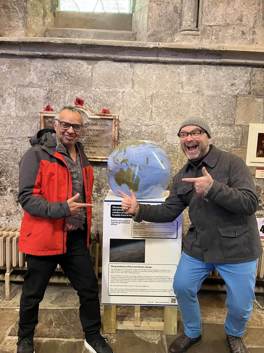 My wife pointed out that if you work with <a href="/IMcMillan/">Ian McMillan</a> for any length of time your social media poses start to imitate him! Here I am in Hexham Abbey with Councillor Domingue at our exhibition 9 Earths in a McMillanesque pose