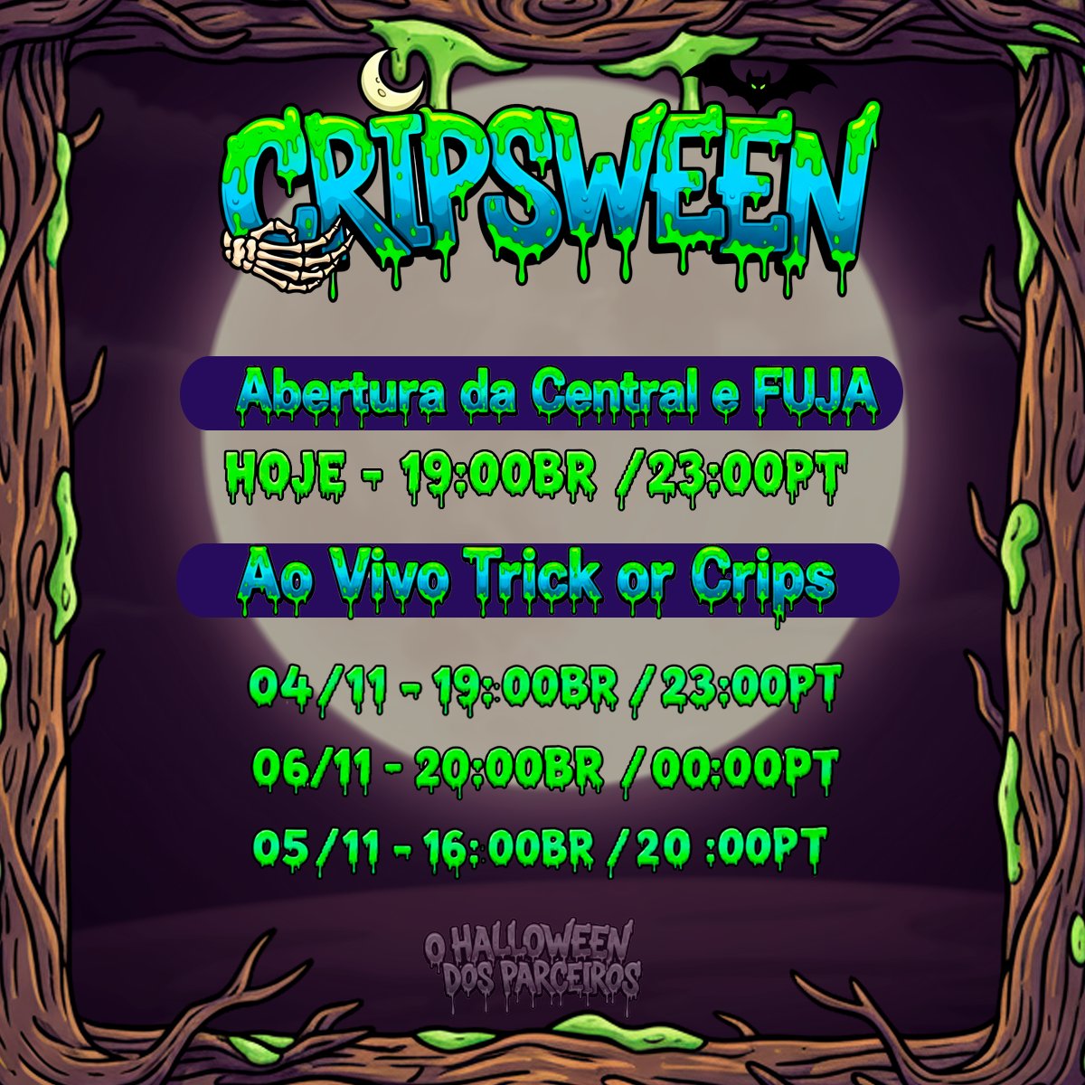 CripsHB's tweet image. ⚰️Quem sobrevive? Os ligeiros, os espertos — ou um verdadeiro gangster. 💀🔫

Hoje, às 19h, começa o CRIPSWEEN. Os parceiros se uniram — e a noite nunca mais será a mesma. 🌑🔥