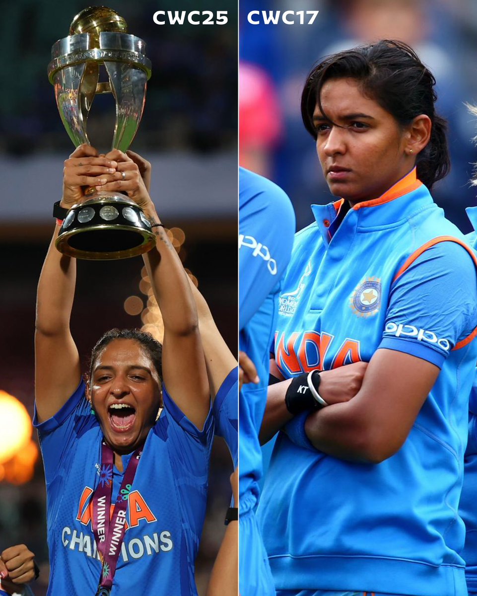 cricketworldcup's tweet photo. Eight years later, Harmanpreet Kaur's heartbreak turned into history 🏆

#CWC25 https://t.co/IICJssqIZh