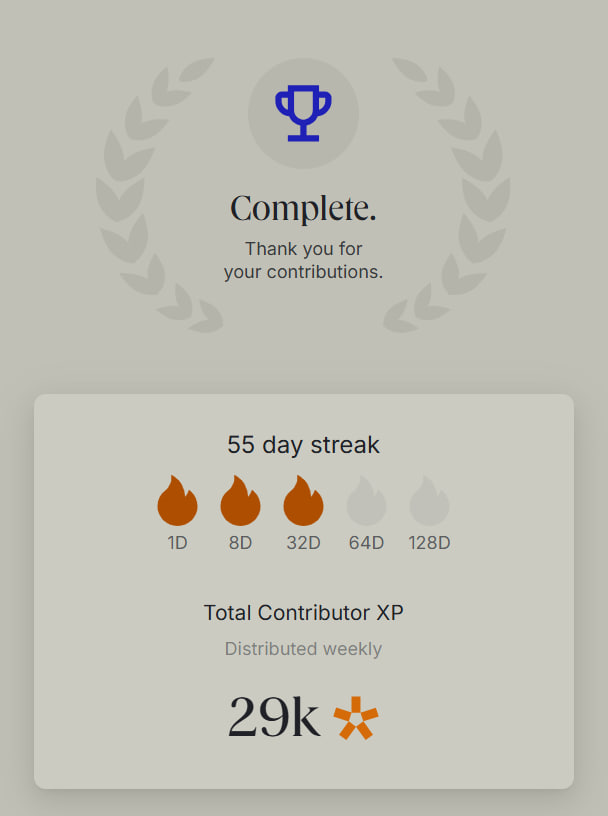 55 days. This is my longest journey. What's your result? 

<a href="/ethos_network/">Ethos</a>
