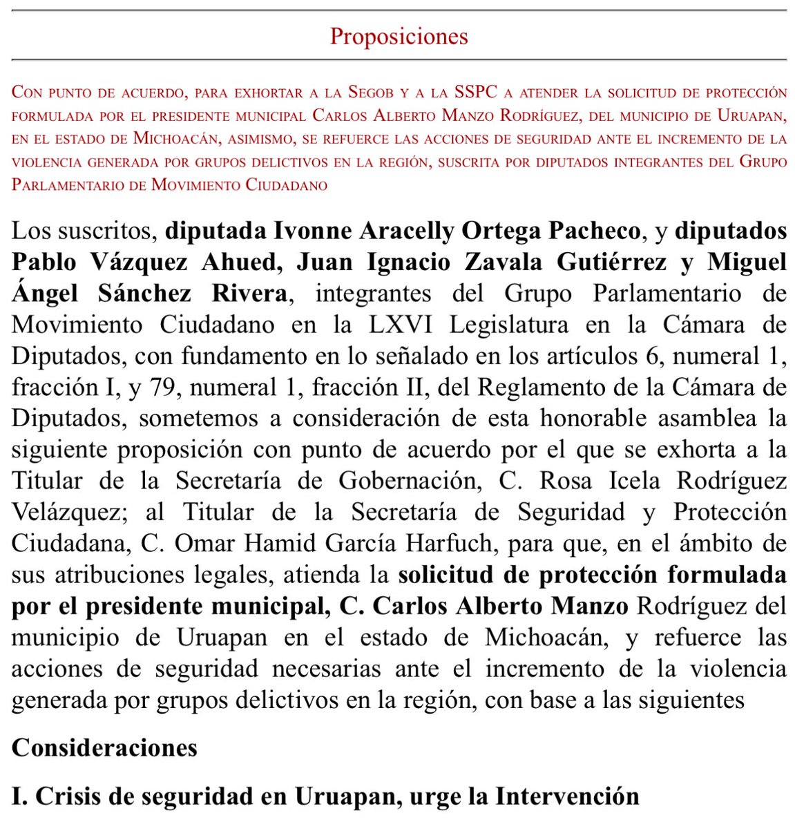 Desde la <a href="/BancadaNaranjaD/">Bancada Naranja 🔸D</a>, hace un mes, habíamos solicitado mayores medidas de protección para Carlos Manzo. 

La Comisión de Seguridad ni siquiera la procesó para discutirla.

Discutirlo habría visibilizado con más claridad la necesidad de mayores o distintas medidas de su