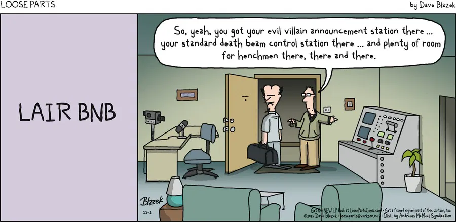 DalePederson's tweet image. #SundayNews There&apos;s an #AppForThat in #today&apos;s #comics &quot;Loose Parts&quot; by Dave Blazec as a #desperado seeks a #rental for a #short #caper in a #new #locale.