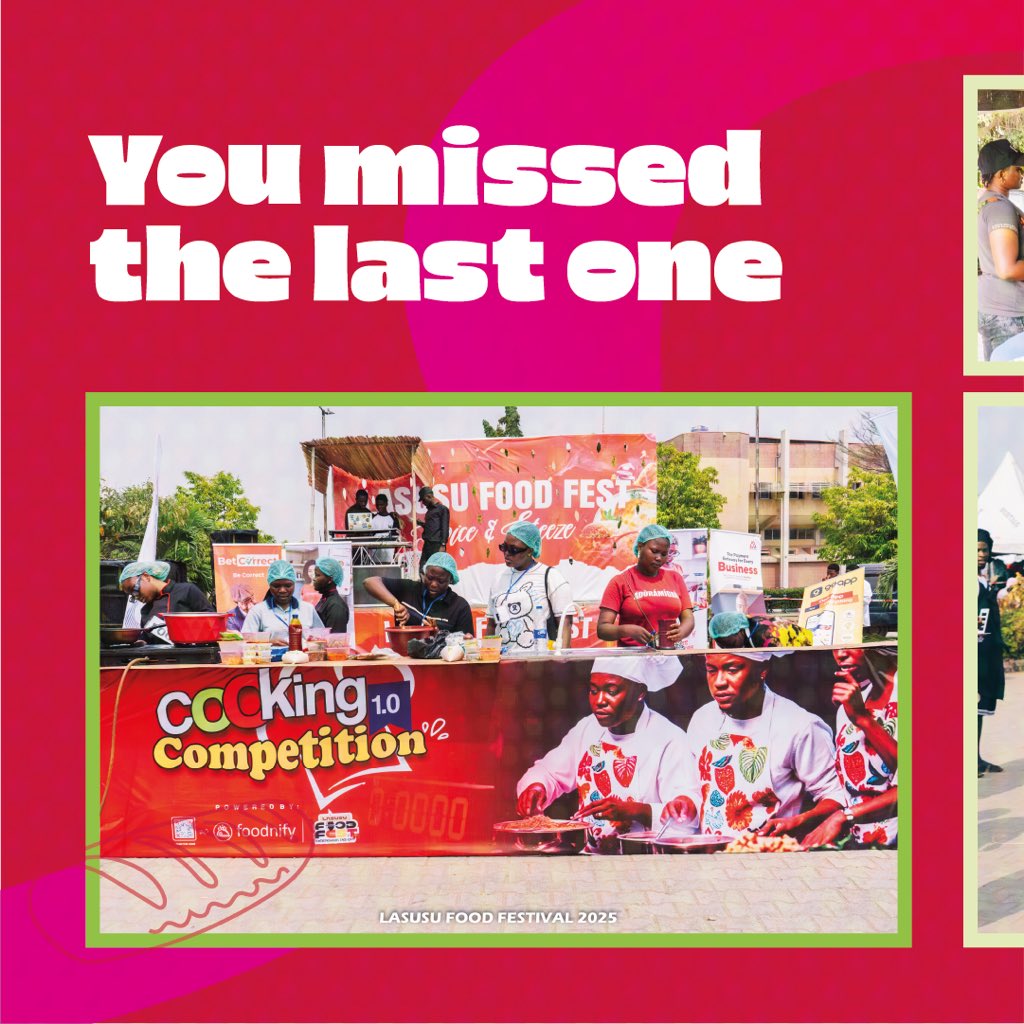 lasufoodfest's tweet image. 🔥 You missed the first one? Don’t make that mistake again!
LASU FOOD FEST 2.0 is back — bigger, tastier, and full of vibes! 💃🍲
Free food, competitions, masterclasses, fashion, and dance — all in one place!

📍 Lagos State University
🎟 FREE ENTRY (Compulsory registration