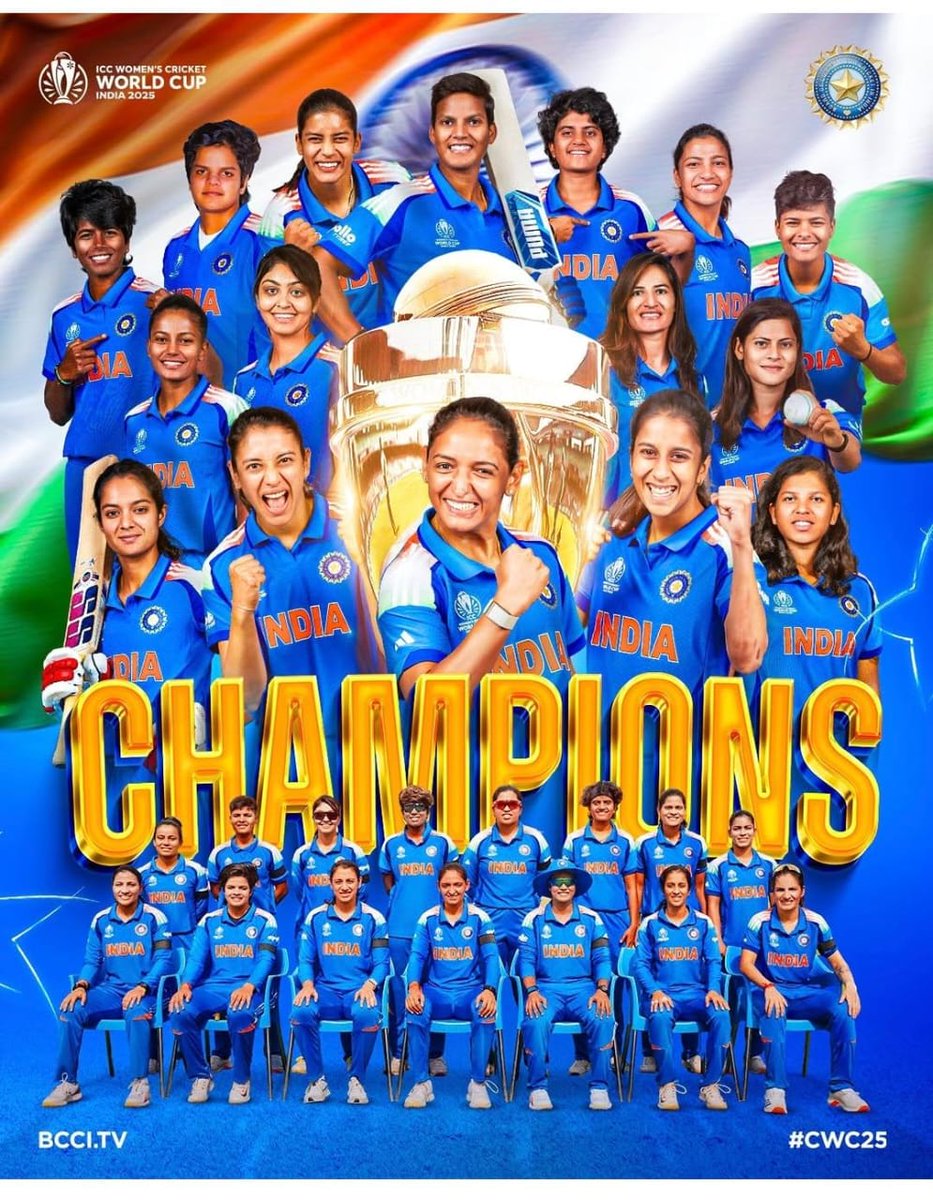 Ajay708040's tweet photo. हमारी छोरिया छोरो से कम है के🇮🇳🇮🇳 #WomenInBlue | #CWC25 | #Final | #INDvSA 🇮🇳🇮🇳
Champion of the world 💪🌍 
एक ऐतिहासिक पल 🎉
हमे गर्व है आप पर 🙏
#worldcup2025 #IndianCricketTeam #indianwomans #ChampionsOfTheWorld https://t.co/wEwrN7QDHr