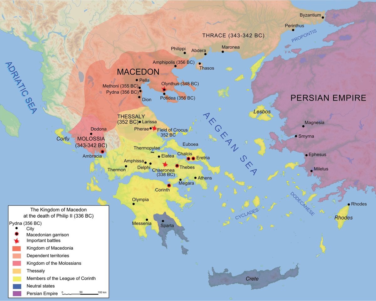 HistoryOmitted's tweet photo. His efforts culminated in the formation of the League of Corinth, which united much of Greece under Macedonian leadership and prepared the ground for a coordinated campaign against Persia. Philip’s vision combined conquest with careful statesmanship, balancing fear and respect. https://t.co/f8Mqogny0C
