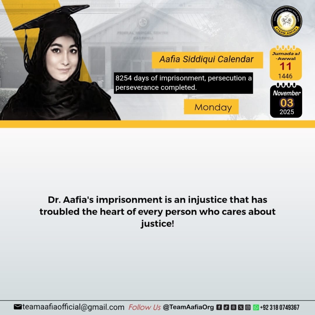 8254 days of imprisonment, persecution and perseverance completed.
Salute to your perseverance, Aafia! 
Team Aafia Official