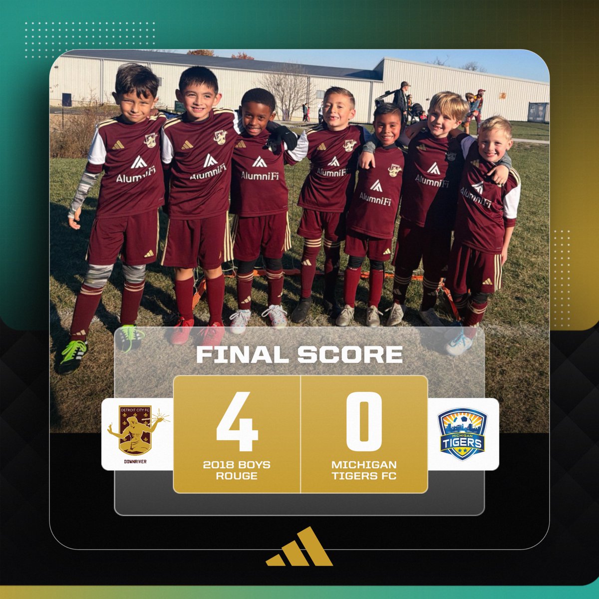 ⚜️ FINAL SCORE ⚜️
What a finish to an impressive UNDEFEATED season! Our 2018 Boys Rouge and Coach Mandy Cox finished this season with an impressive victory on the road securing FIRST place in their division bracket with an overall 8W-0L-0D record. This team also won first place