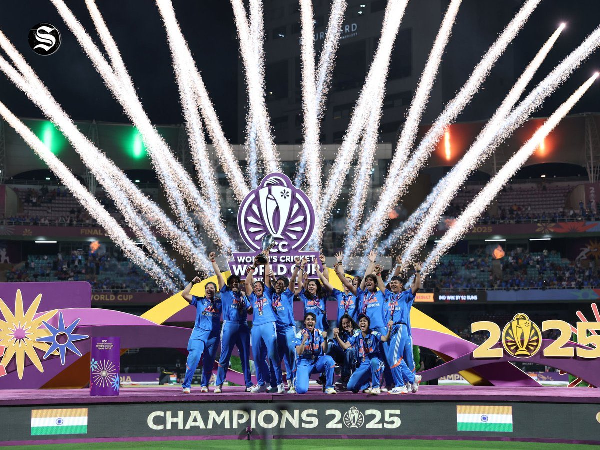Team India, the World Cup Champions!!! 

What a journey, what a finish! 💙 The Women In Blue have done something truly special. Match after match, the focus, the belief, and the fight have been absolutely inspiring to watch.

Take a bow, Team India 🇮🇳 🇮🇳