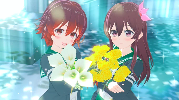 何回目かわからないけど睦月ちゃんと如月ちゃんカップルのSS シーンデータお借りしてます #艦これ #睦月 #如月 #コイカツ #koikatsu