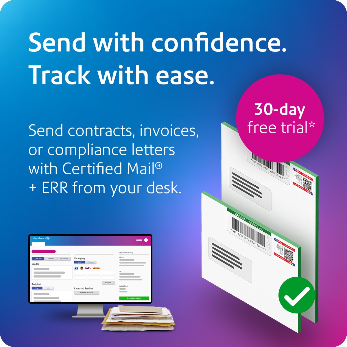 PitneyBowes's tweet image. Send contracts, invoices, and more with #CertifiedMail®. Track and confirm your delivery from beginning to end. spr.ly/60177Gfv9 #mail #mailingsolutions