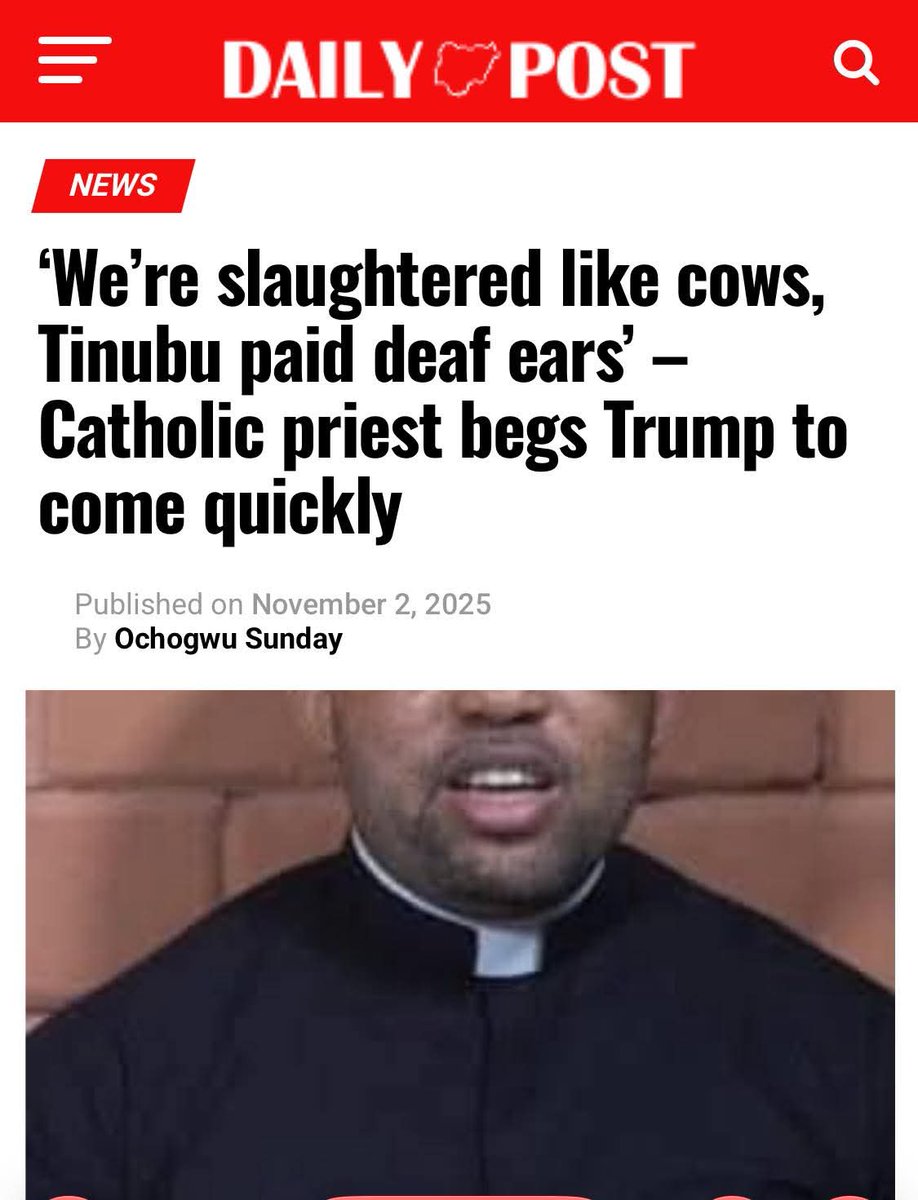 Obataobiee's tweet photo. We’re slaughtered like cows, Tinubu paid deaf ears’ – Catholic priest begs Trump to come quickly https://t.co/8hK8bTbynN… https://t.co/LdJp5rIlW6