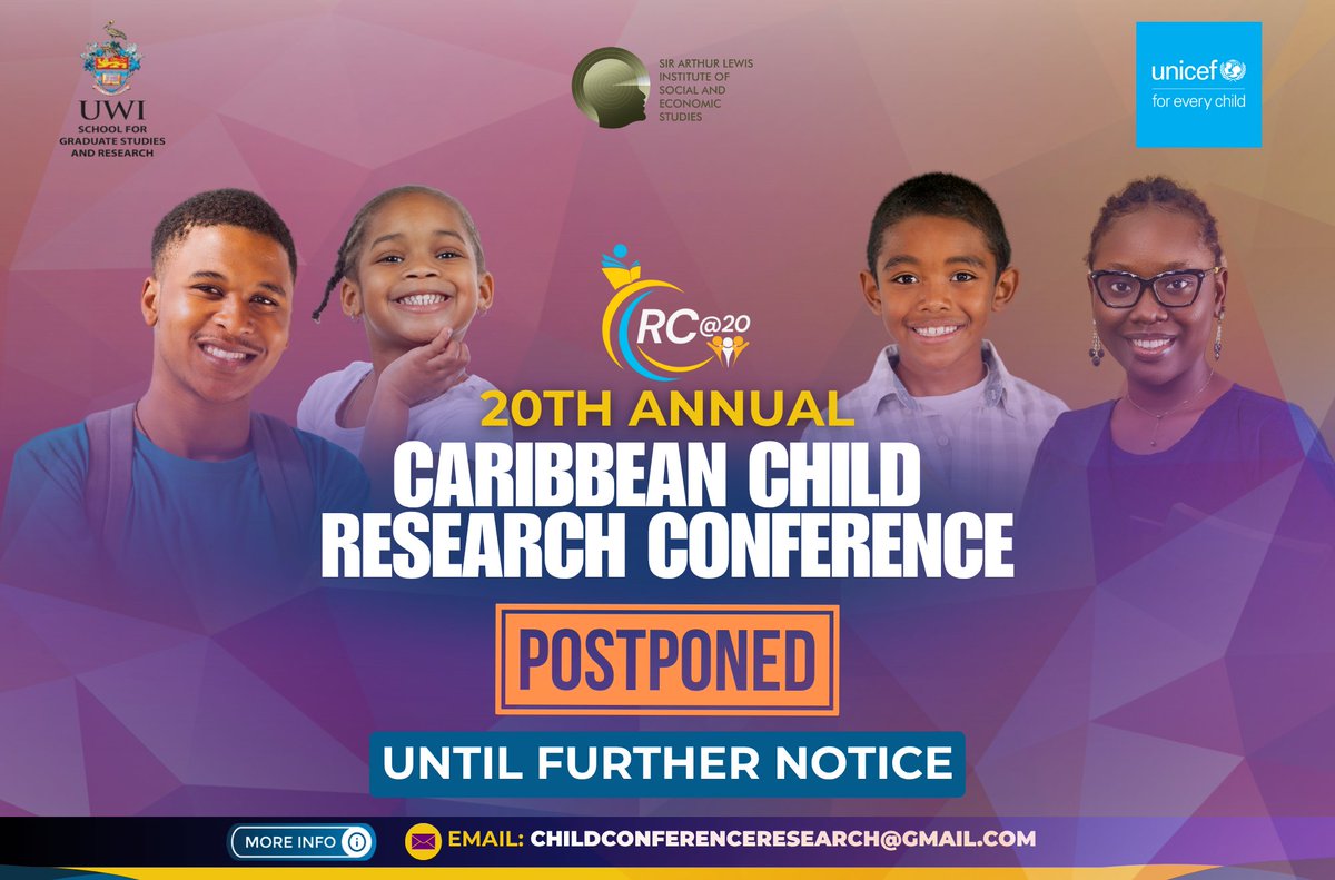 We stand with everyone impacted by #HurricaneMelissa 💙

The 20th Annual Caribbean Child Research Conference has been postponed until further notice.

Our thoughts are with all affected across Jamaica 🇯🇲 💛
Stay tuned for updates.
📩 childconferenceresearch@gmail.com