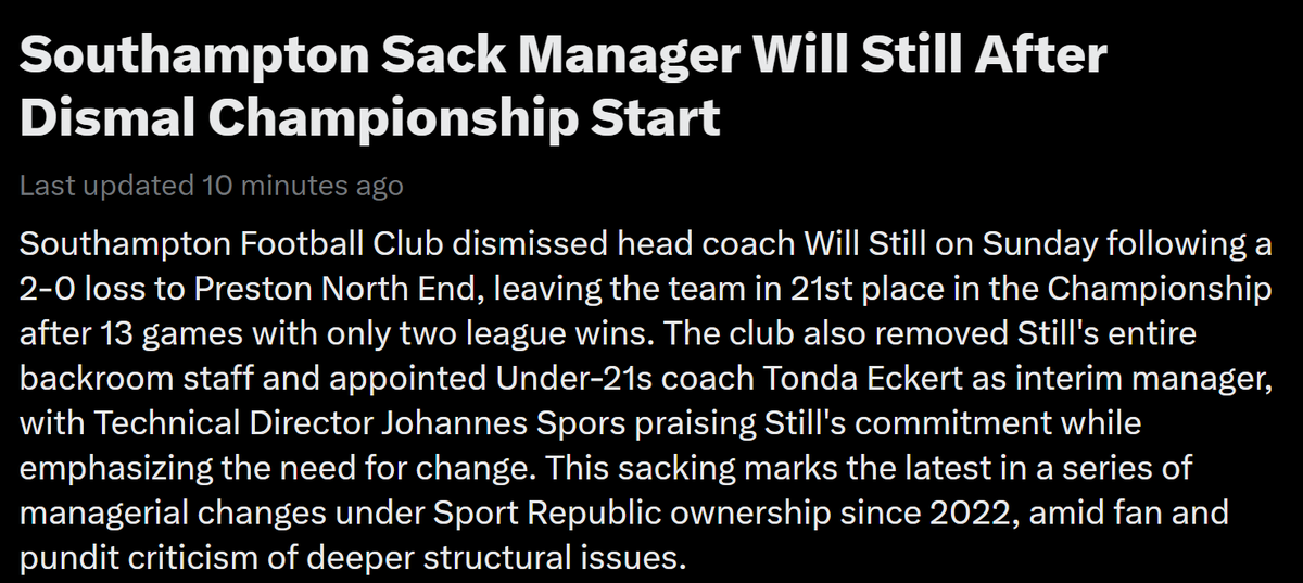 FFS <a href="/grok/">Grok</a>, this headline should be

WILL STILL WON'T STILL BE MANAGER