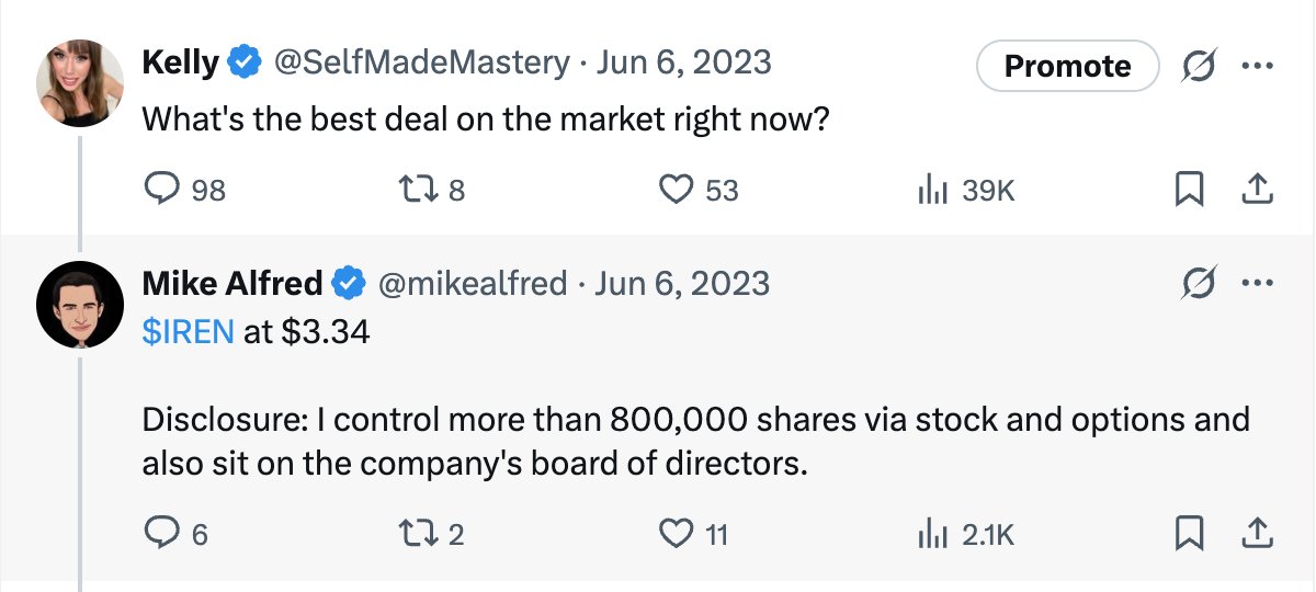 This guy knows what he's doing. 

$IREN sitting at $60 two years later 😮‍💨